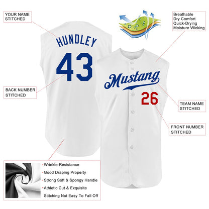 Custom White Royal-Red Authentic Sleeveless Baseball Jersey - Sky-Custom