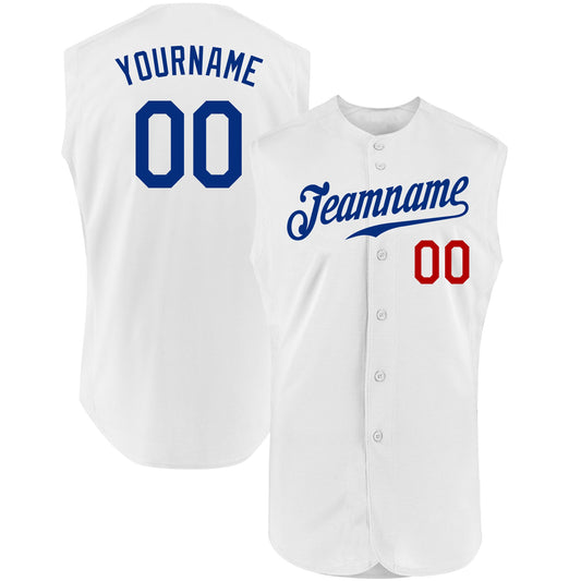 Custom White Royal-Red Authentic Sleeveless Baseball Jersey - Sky-Custom