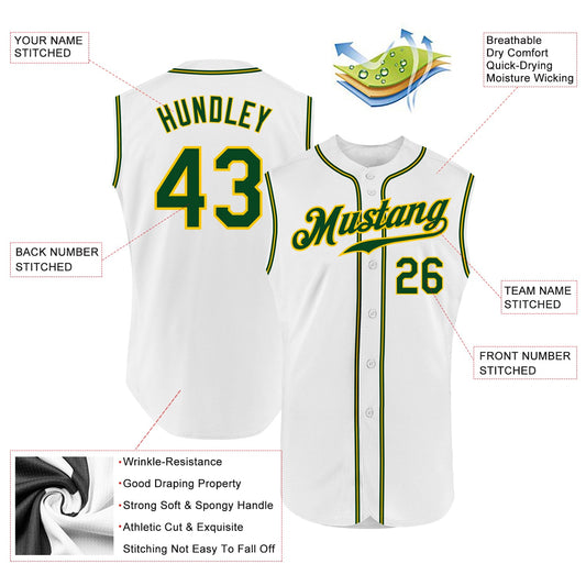 Custom White Green-Gold Authentic Sleeveless Baseball Jersey - Sky-Custom