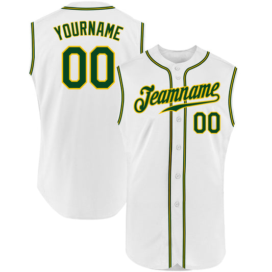 Custom White Green-Gold Authentic Sleeveless Baseball Jersey - Sky-Custom