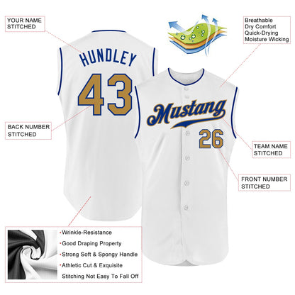 Custom White Old Gold-Royal Authentic Sleeveless Baseball Jersey - Sky-Custom