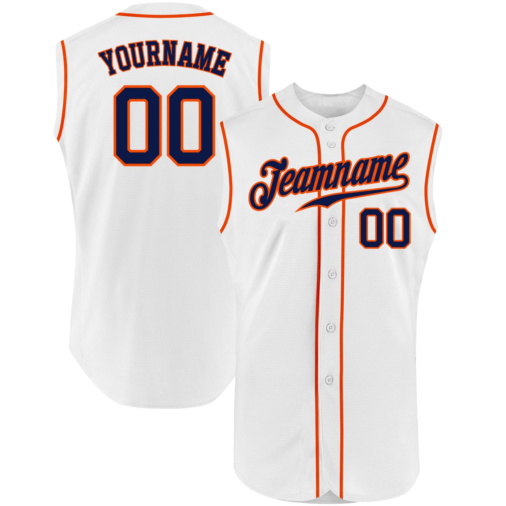 Custom White Navy-Orange Authentic Sleeveless Baseball Jersey - Sky-Custom