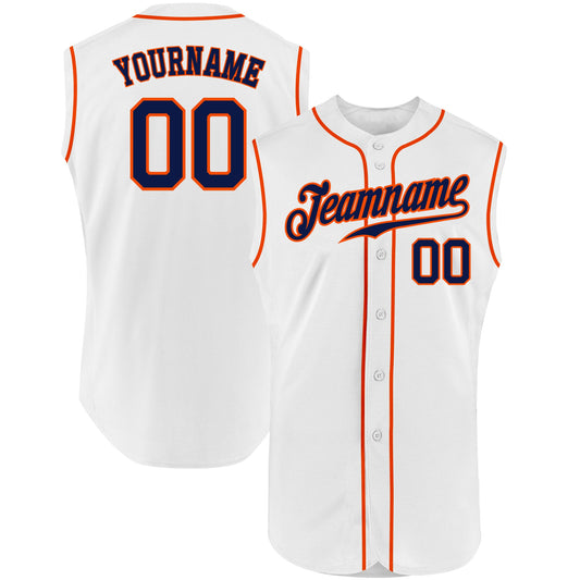 Custom White Navy-Orange Authentic Sleeveless Baseball Jersey - Sky-Custom