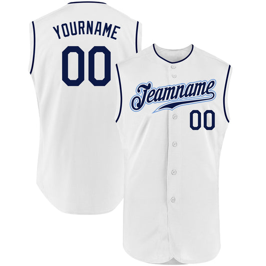 Custom White Navy Authentic Sleeveless Baseball Jersey - Sky-Custom