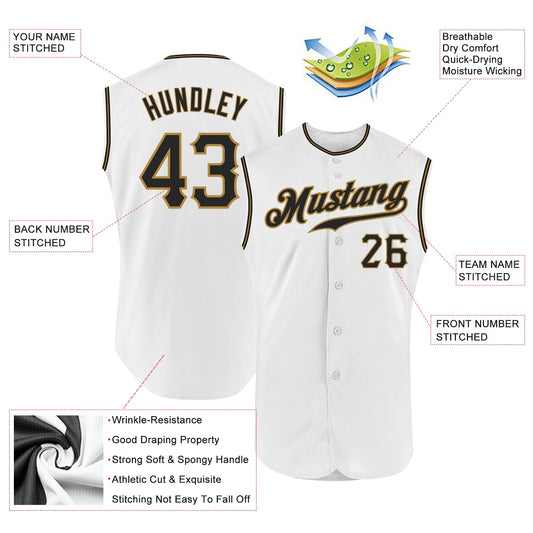 Custom White Black-Old Gold Authentic Sleeveless Baseball Jersey - Sky-Custom