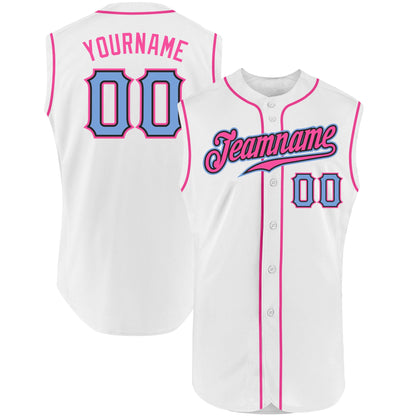 Custom White Light Blue-Pink Authentic Sleeveless Baseball Jersey - Sky-Custom