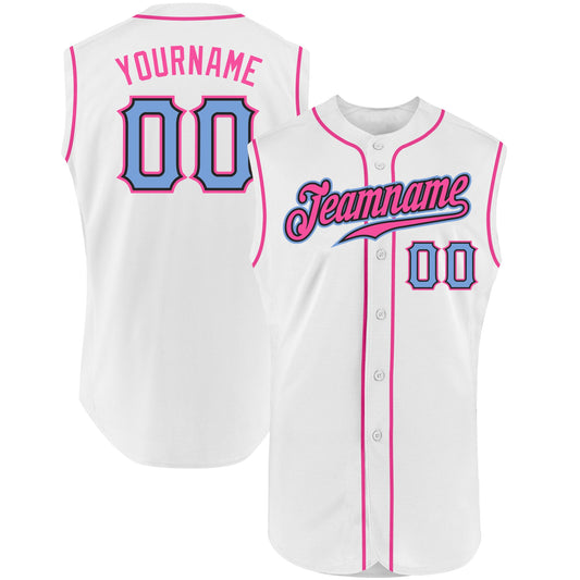 Custom White Light Blue-Pink Authentic Sleeveless Baseball Jersey - Sky-Custom