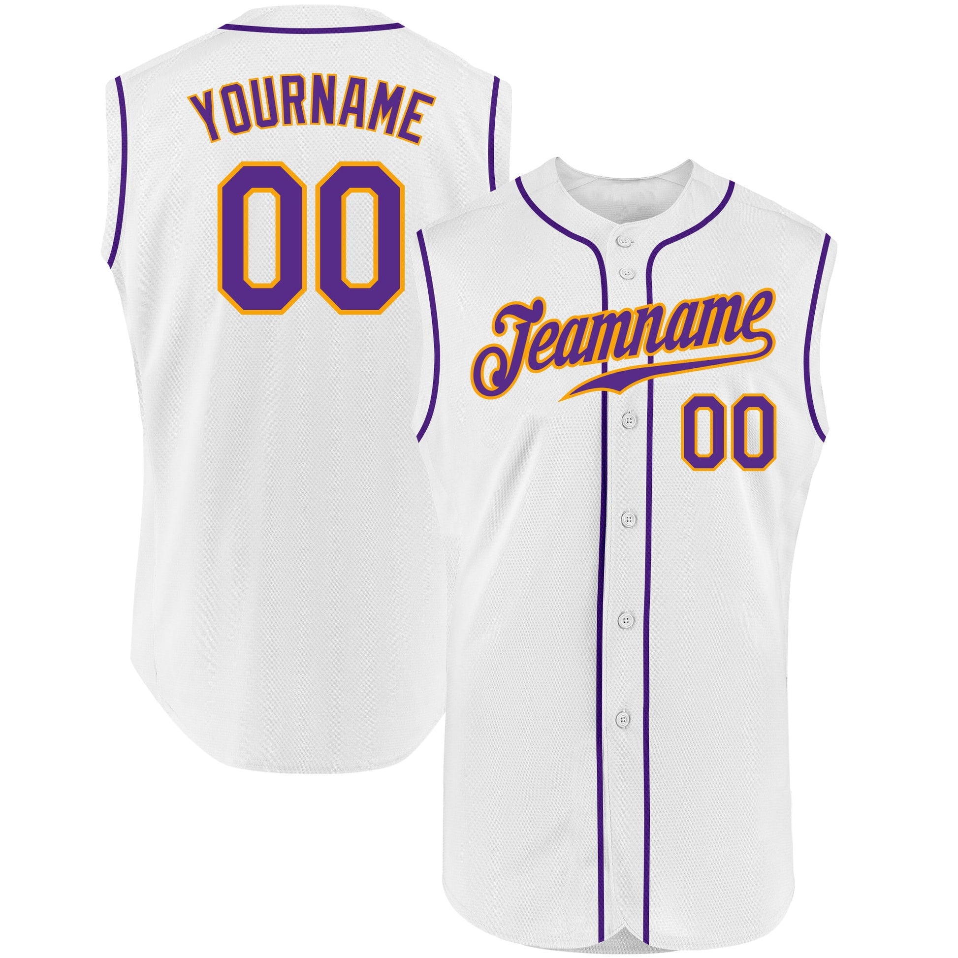 Custom White Purple-Gold Authentic Sleeveless Baseball Jersey - Sky-Custom