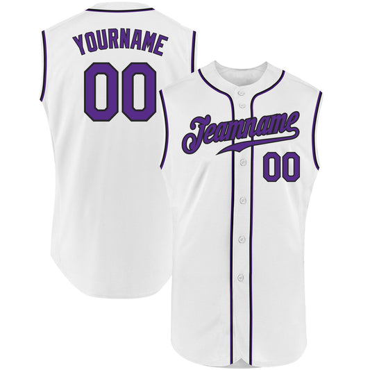 Custom White Purple-Black Authentic Sleeveless Baseball Jersey - Sky-Custom