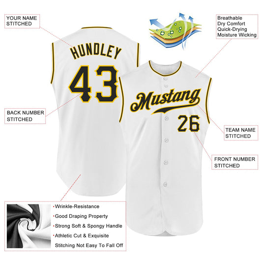 Custom White Black-Gold Authentic Sleeveless Baseball Jersey - Sky-Custom