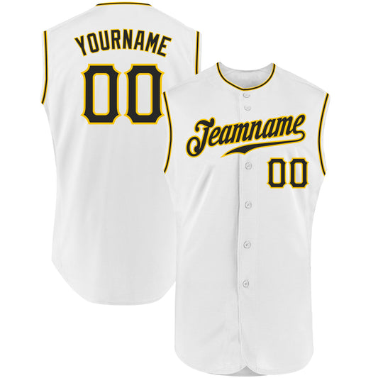 Custom White Black-Gold Authentic Sleeveless Baseball Jersey - Sky-Custom