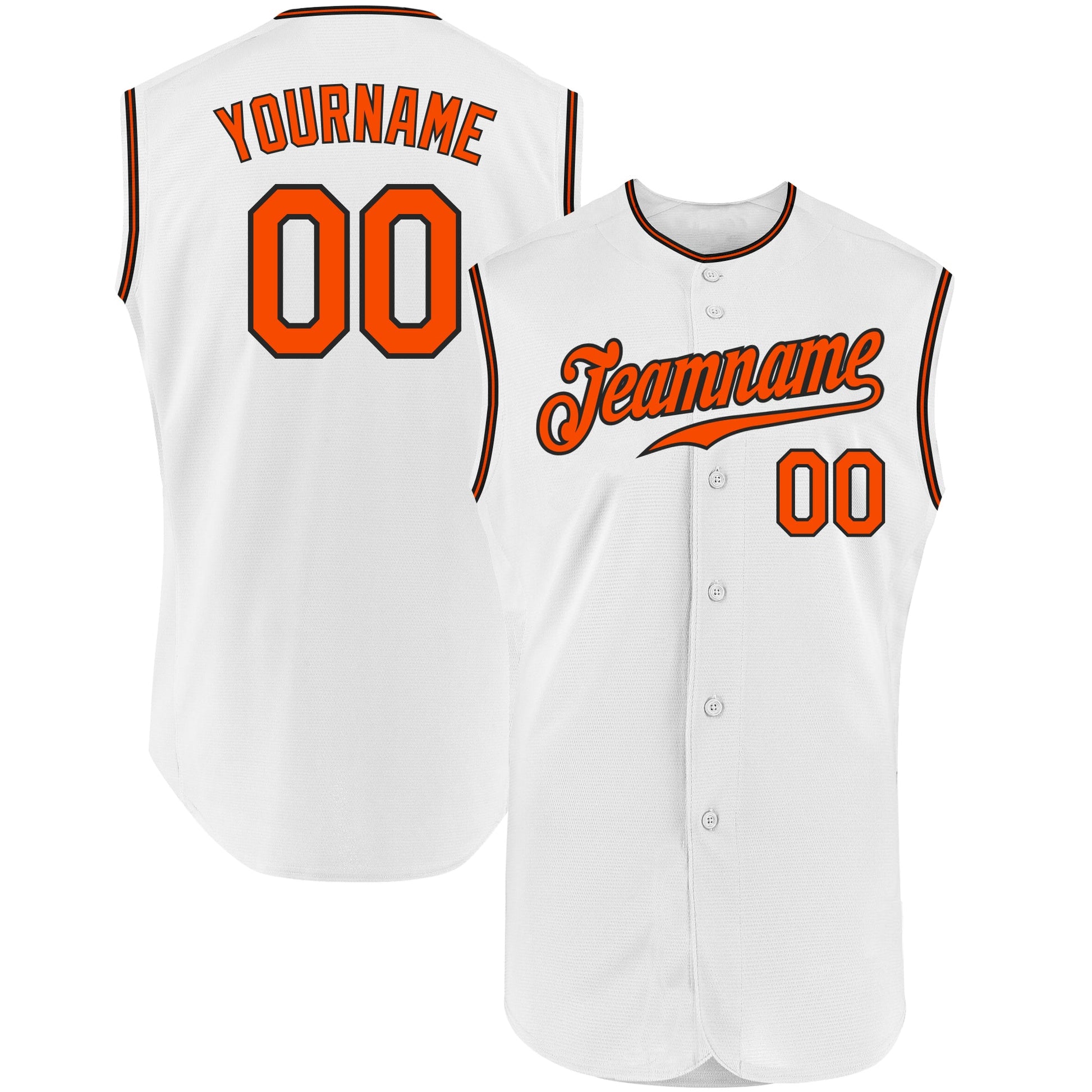 Custom White Orange-Black Authentic Sleeveless Baseball Jersey - Sky-Custom
