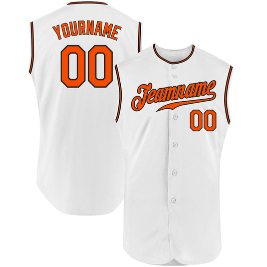 Custom White Orange-Black Authentic Sleeveless Baseball Jersey - Sky-Custom