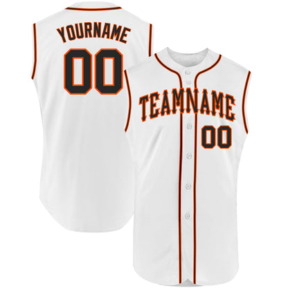 Custom White Black-Orange Authentic Sleeveless Baseball Jersey - Sky-Custom