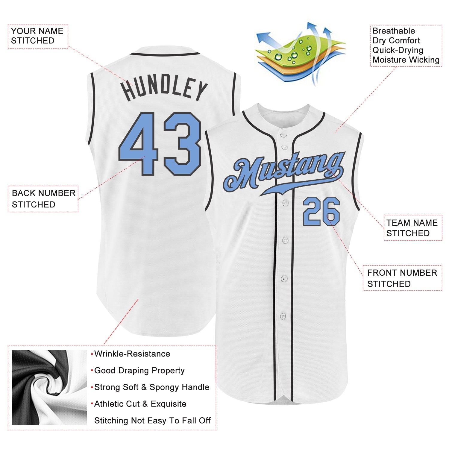 Custom White Light Blue-Steel Gray Authentic Sleeveless Baseball Jersey - Sky-Custom