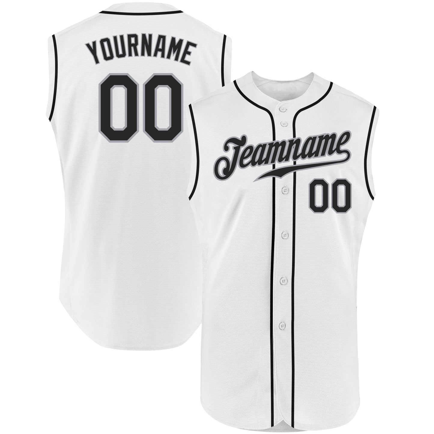 Custom White Black-Gray Authentic Sleeveless Baseball Jersey - Sky-Custom