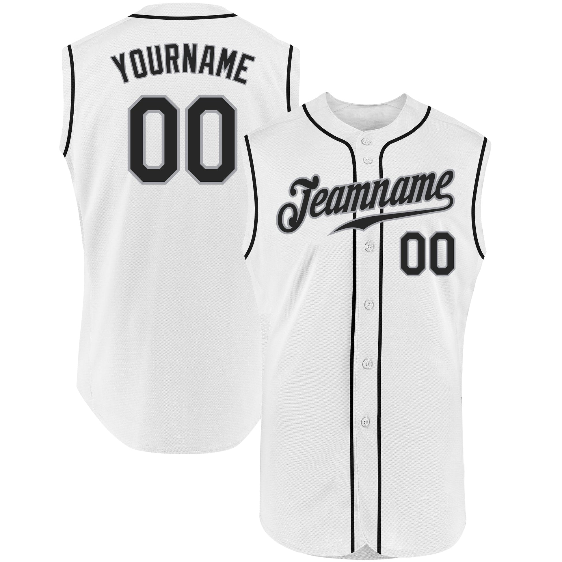 Custom White Black-Gray Authentic Sleeveless Baseball Jersey - Sky-Custom