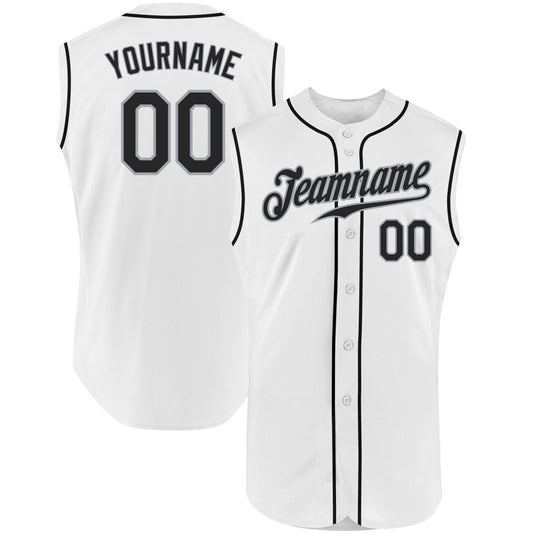 Custom White Black-Gray Authentic Sleeveless Baseball Jersey - Sky-Custom