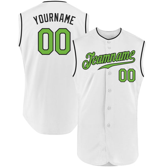 Custom White Neon Green-Black Authentic Sleeveless Baseball Jersey - Sky-Custom