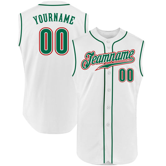 Custom White Kelly Green-Red Authentic Sleeveless Baseball Jersey - Sky-Custom