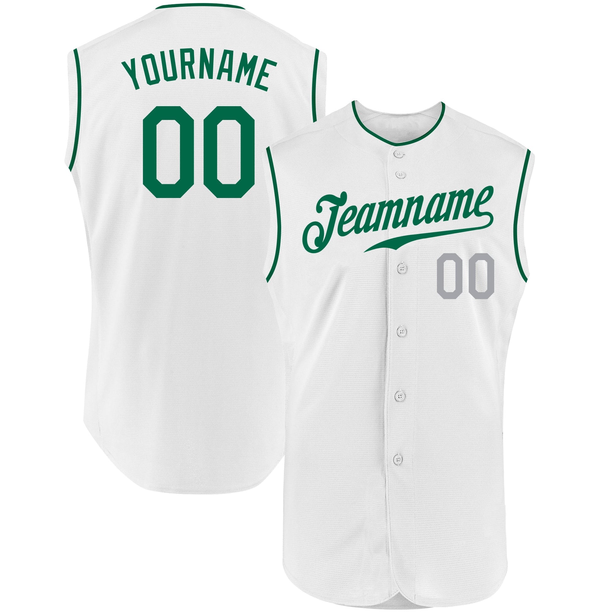 Custom White Kelly Green-Gray Authentic Sleeveless Baseball Jersey - Sky-Custom