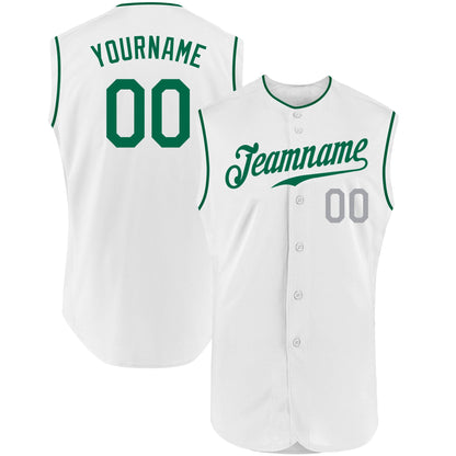 Custom White Kelly Green-Gray Authentic Sleeveless Baseball Jersey - Sky-Custom