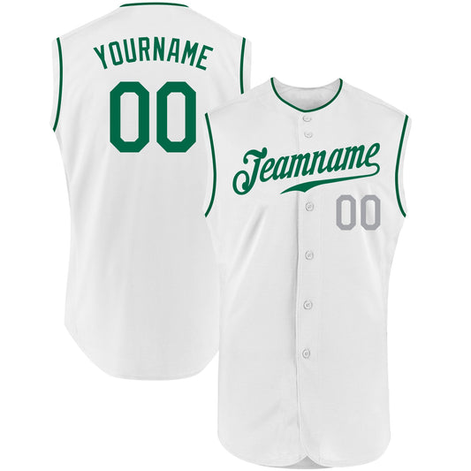Custom White Kelly Green-Gray Authentic Sleeveless Baseball Jersey - Sky-Custom