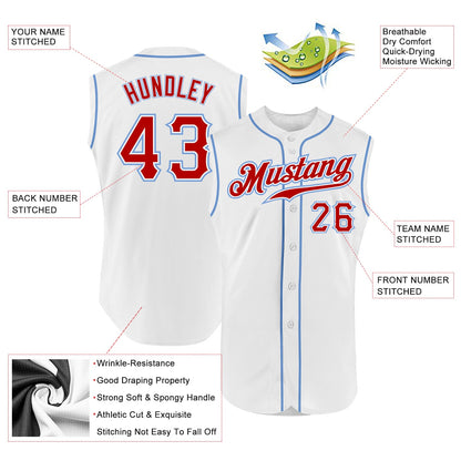 Custom White Red-Light Blue Authentic Sleeveless Baseball Jersey - Sky-Custom