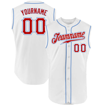 Custom White Red-Light Blue Authentic Sleeveless Baseball Jersey - Sky-Custom