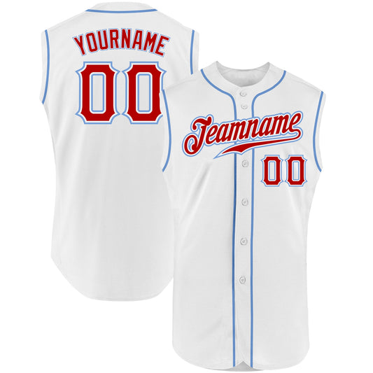Custom White Red-Light Blue Authentic Sleeveless Baseball Jersey - Sky-Custom