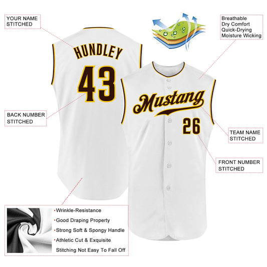 Custom White Brown-Gold Authentic Sleeveless Baseball Jersey - Sky-Custom