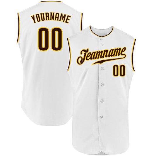 Custom White Brown-Gold Authentic Sleeveless Baseball Jersey - Sky-Custom