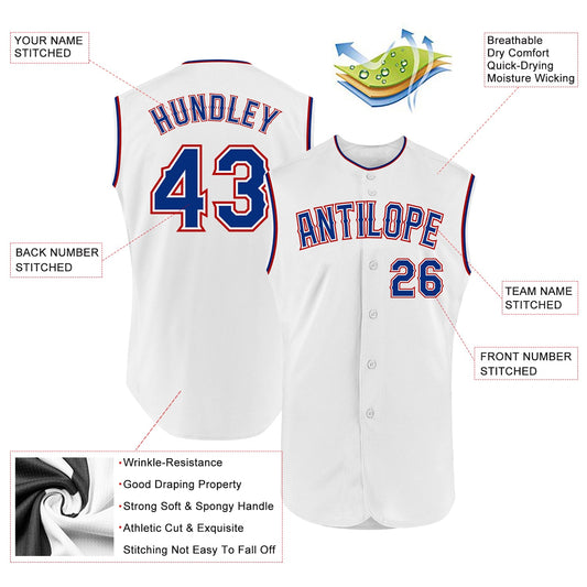 Custom White Royal-Red Authentic Sleeveless Baseball Jersey - Sky-Custom
