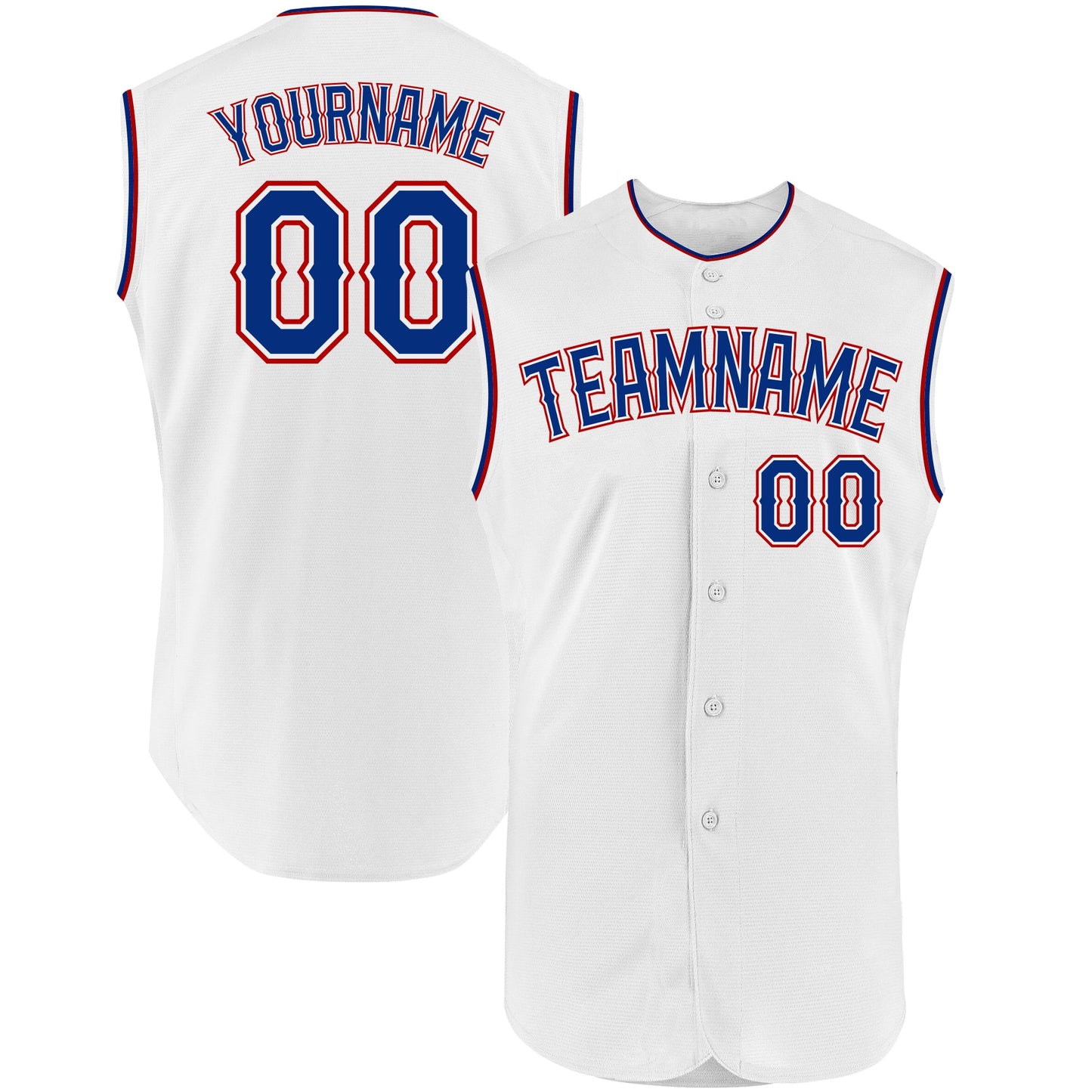 Custom White Royal-Red Authentic Sleeveless Baseball Jersey - Sky-Custom