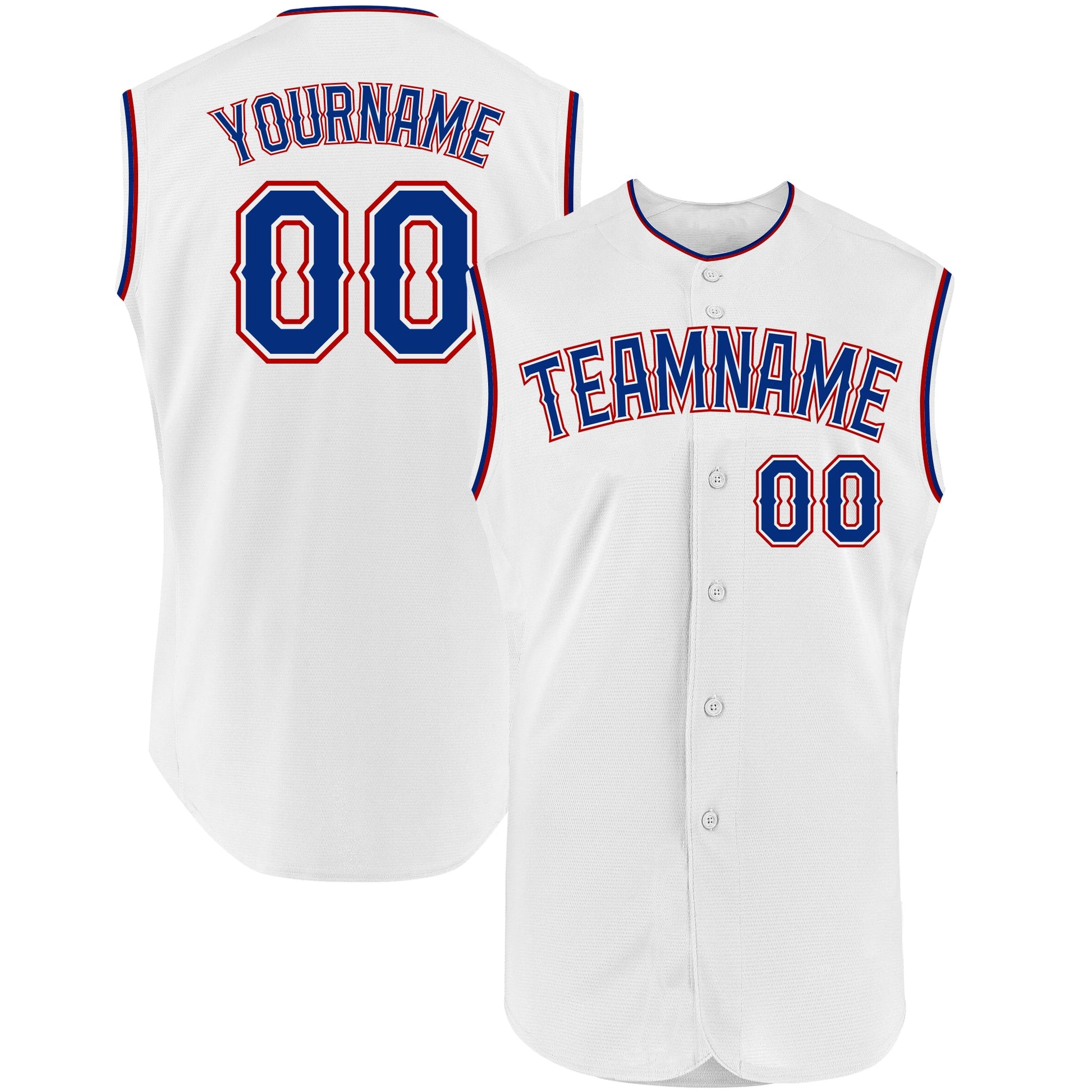 Custom White Royal-Red Authentic Sleeveless Baseball Jersey - Sky-Custom