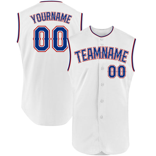 Custom White Royal-Red Authentic Sleeveless Baseball Jersey - Sky-Custom