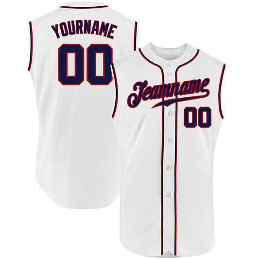 Custom White Navy-Red Authentic Sleeveless Baseball Jersey - Sky-Custom