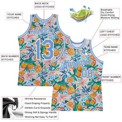 Custom White Light Blue-White 3D Pattern Design Oranges Authentic Basketball Jersey - Sky-Custom