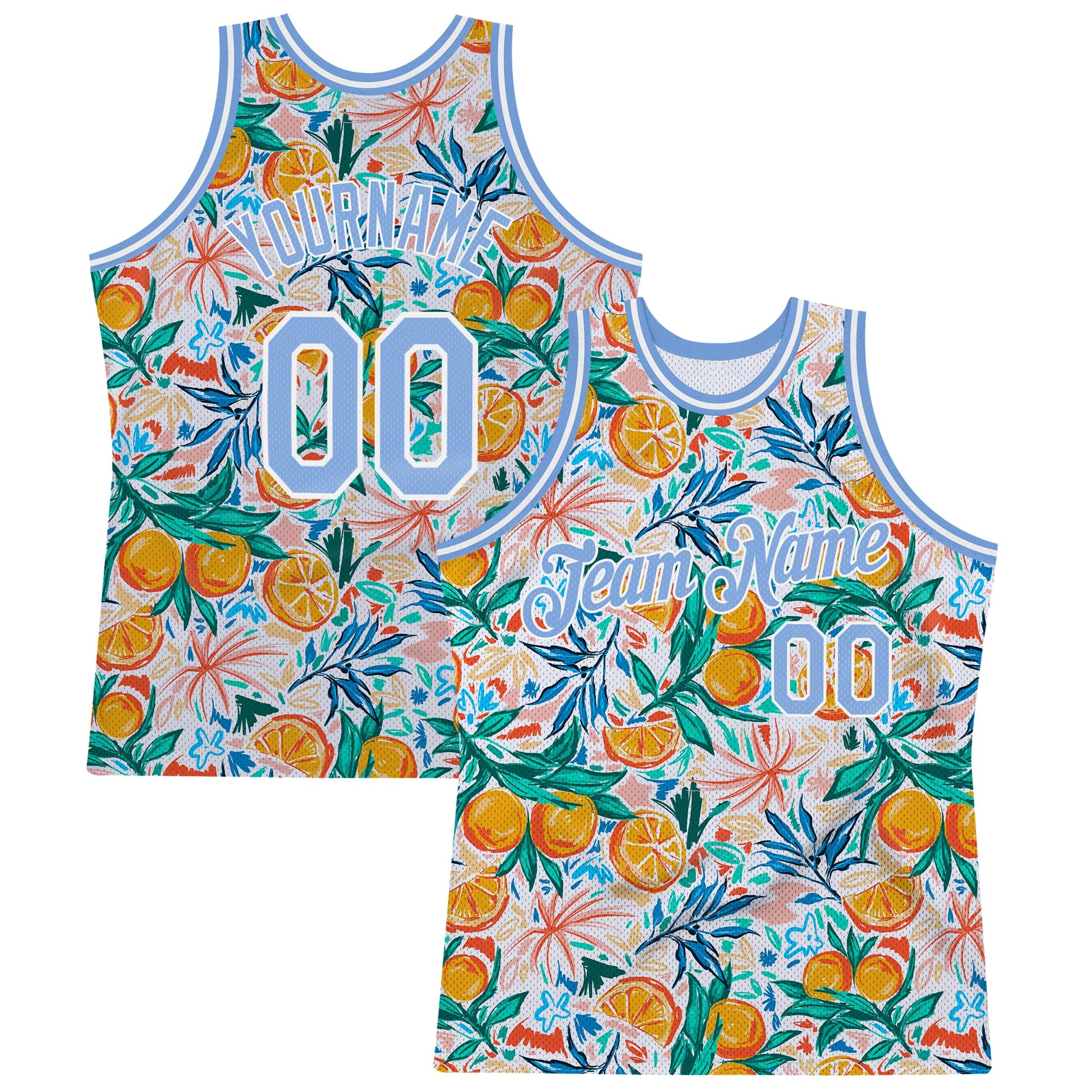 Custom White Light Blue-White 3D Pattern Design Oranges Authentic Basketball Jersey - Sky-Custom