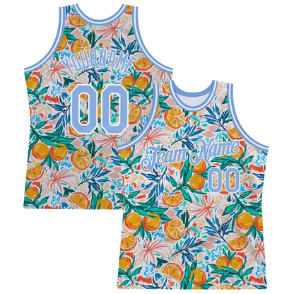 Custom White Light Blue-White 3D Pattern Design Oranges Authentic Basketball Jersey - Sky-Custom