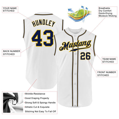 Custom White Navy-Gold Authentic Sleeveless Baseball Jersey - Sky-Custom