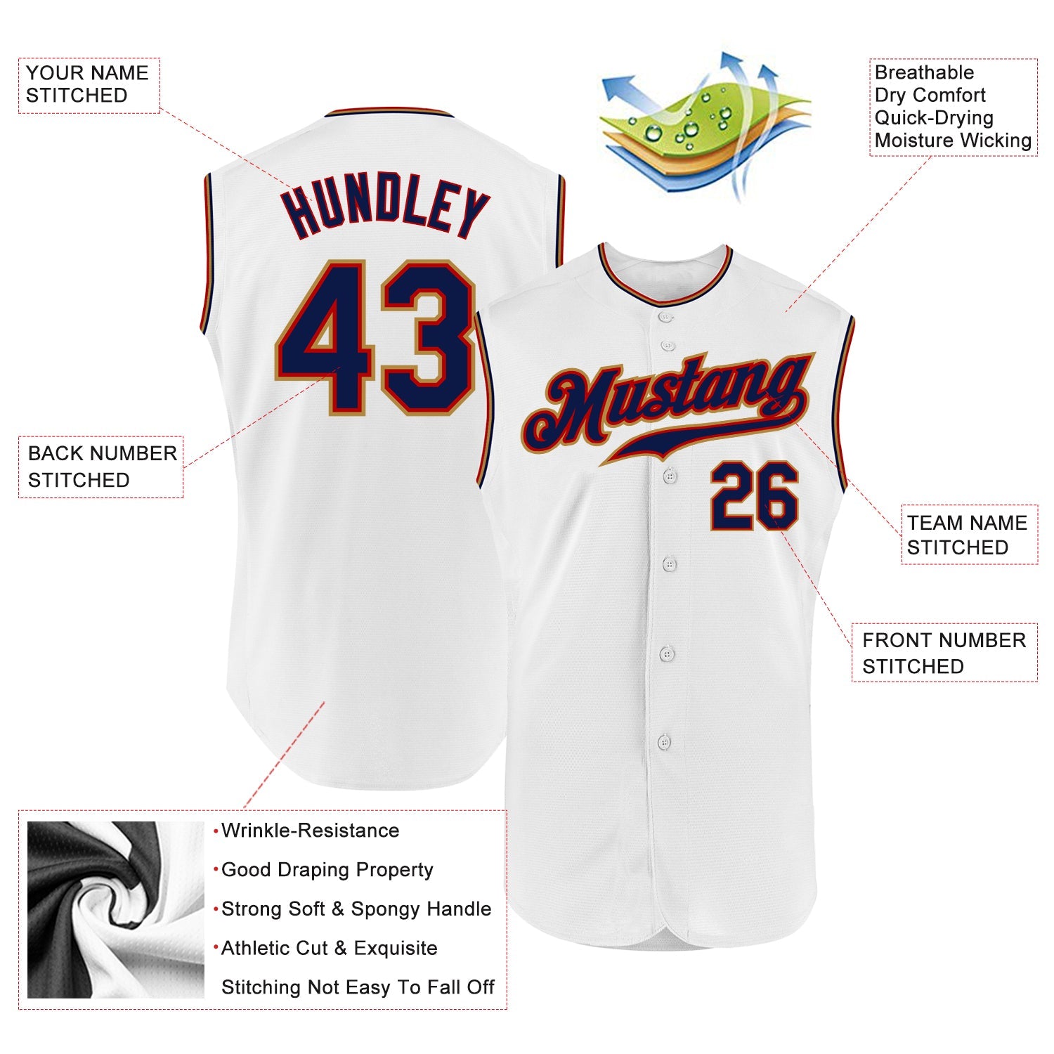 Custom White Navy-Old Gold Authentic Sleeveless Baseball Jersey - Sky-Custom