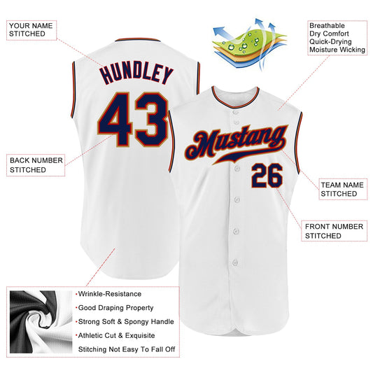 Custom White Navy-Old Gold Authentic Sleeveless Baseball Jersey - Sky-Custom
