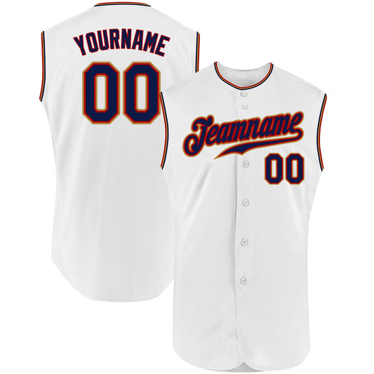 Custom White Navy-Old Gold Authentic Sleeveless Baseball Jersey - Sky-Custom