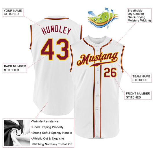 Custom White Crimson-Gold Authentic Sleeveless Baseball Jersey - Sky-Custom