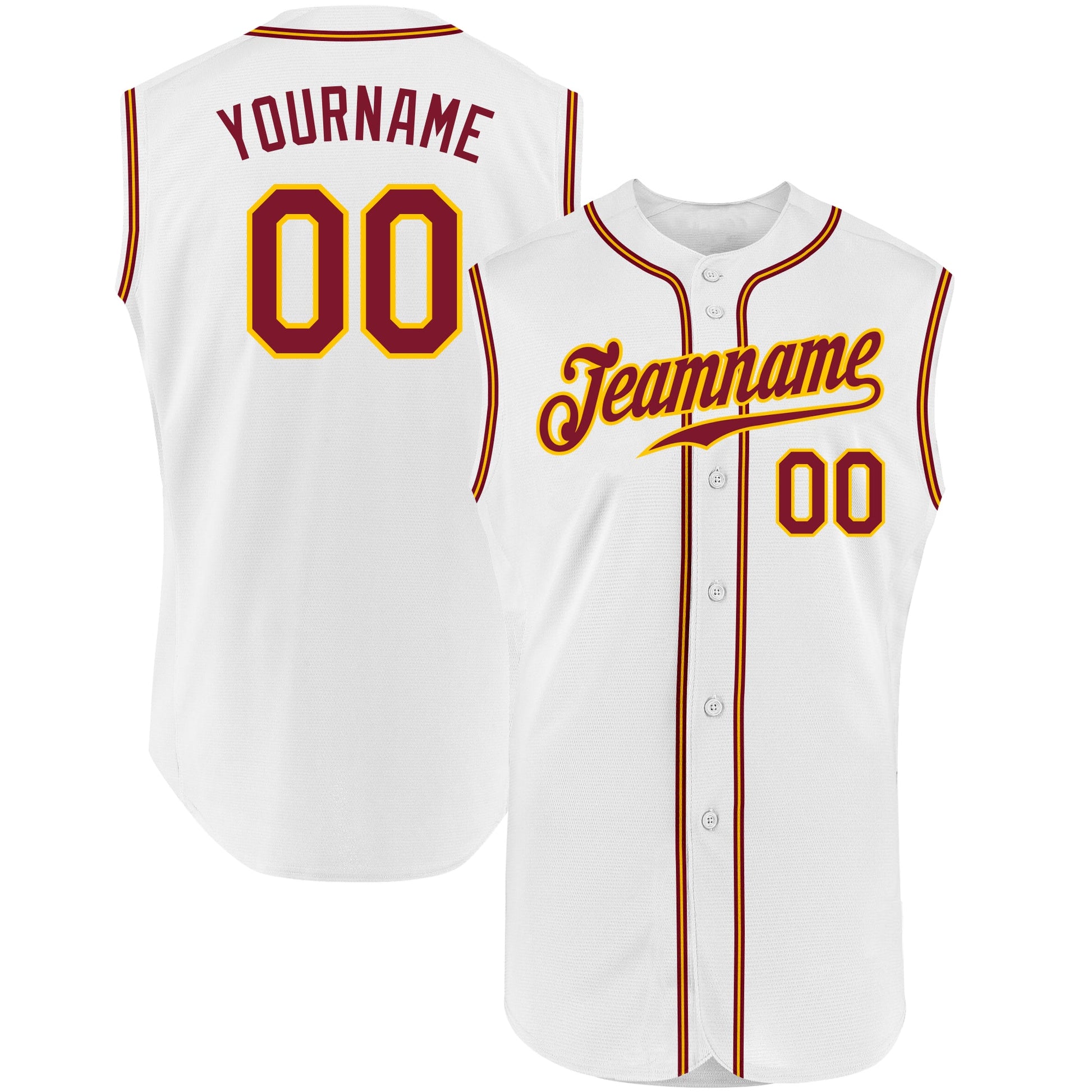 Custom White Crimson-Gold Authentic Sleeveless Baseball Jersey - Sky-Custom