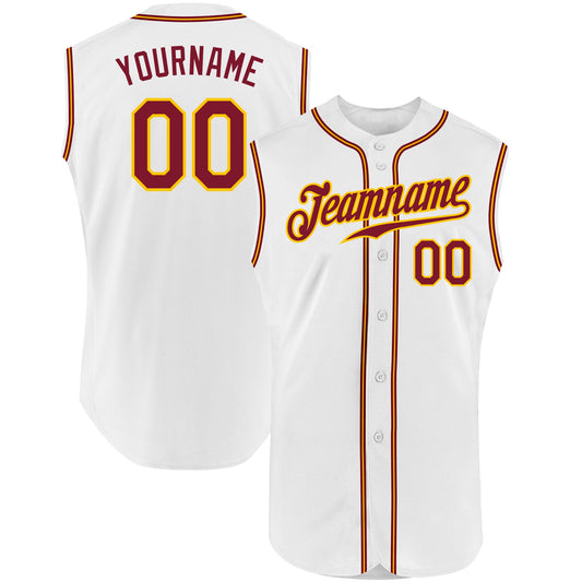 Custom White Crimson-Gold Authentic Sleeveless Baseball Jersey - Sky-Custom