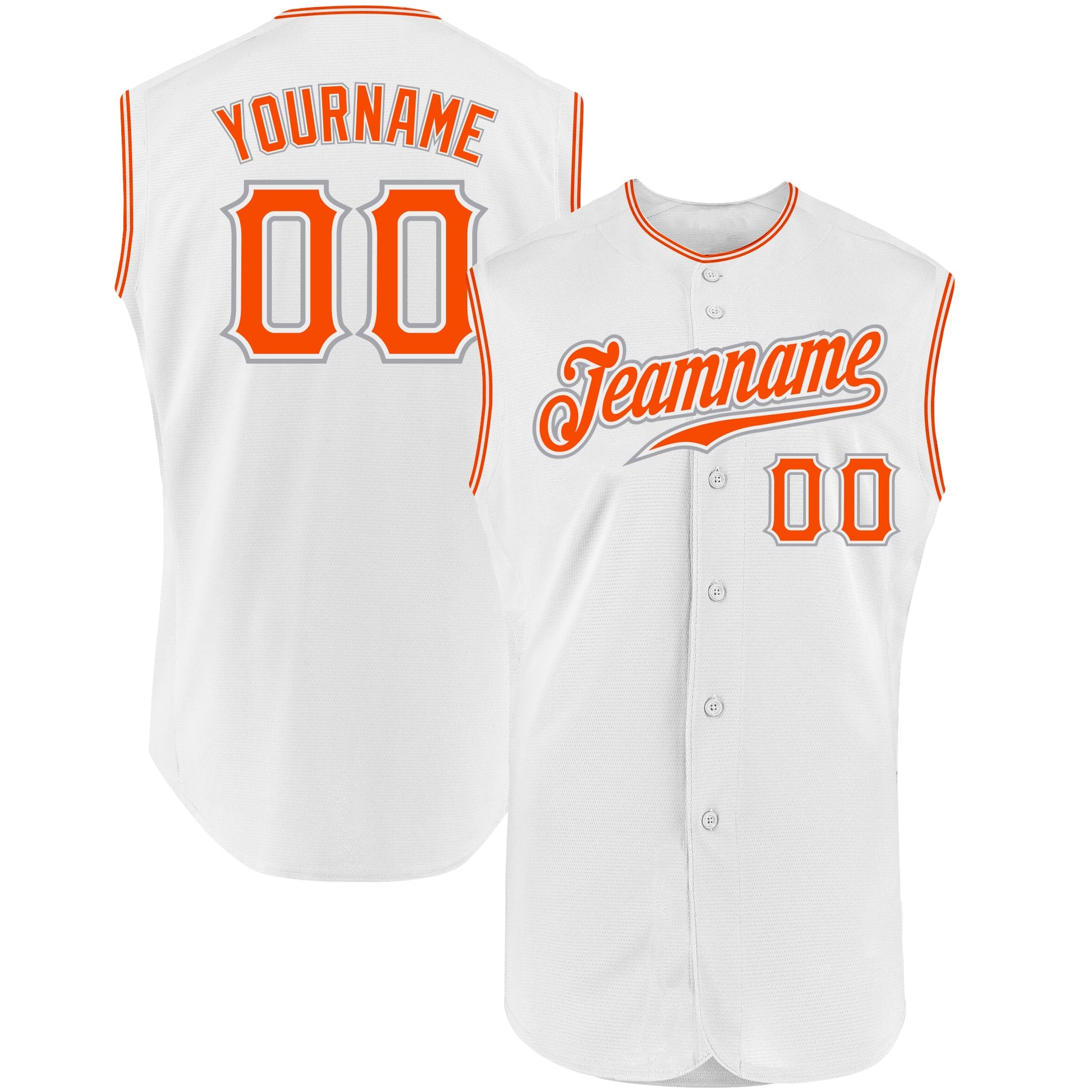 Custom White Orange-Gray Authentic Sleeveless Baseball Jersey - Sky-Custom