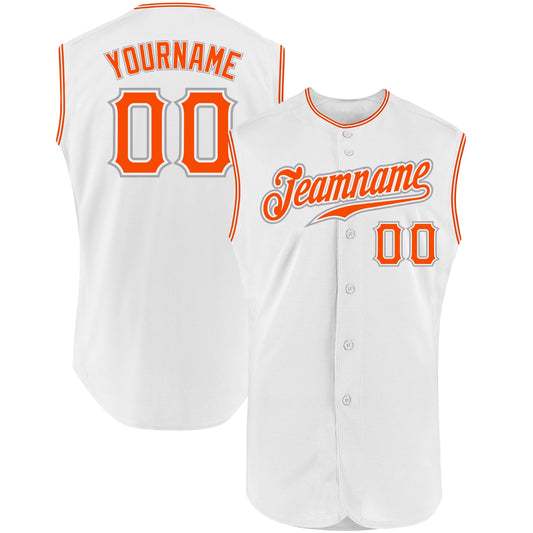 Custom White Orange-Gray Authentic Sleeveless Baseball Jersey - Sky-Custom