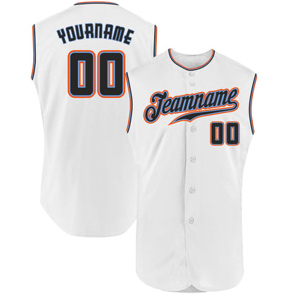 Custom White Black-Orange Authentic Sleeveless Baseball Jersey - Sky-Custom